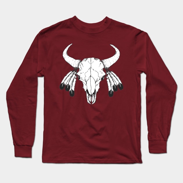 Bison Skull 2 Long Sleeve T-Shirt by Brightfeather